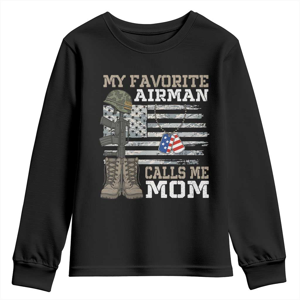 Proud Air Force Mom Youth Sweatshirt My Favorite Airman Military Family Camo US Flag - Wonder Print Shop