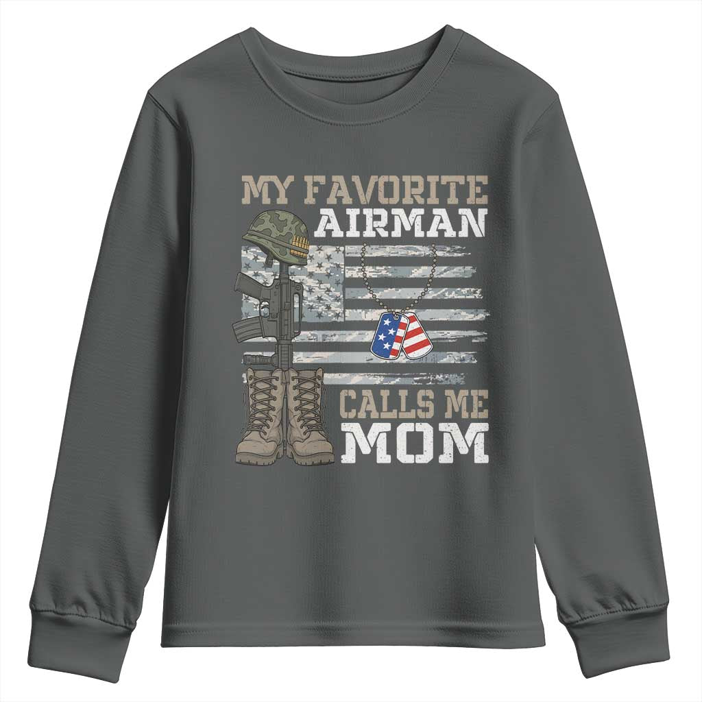 Proud Air Force Mom Youth Sweatshirt My Favorite Airman Military Family Camo US Flag - Wonder Print Shop