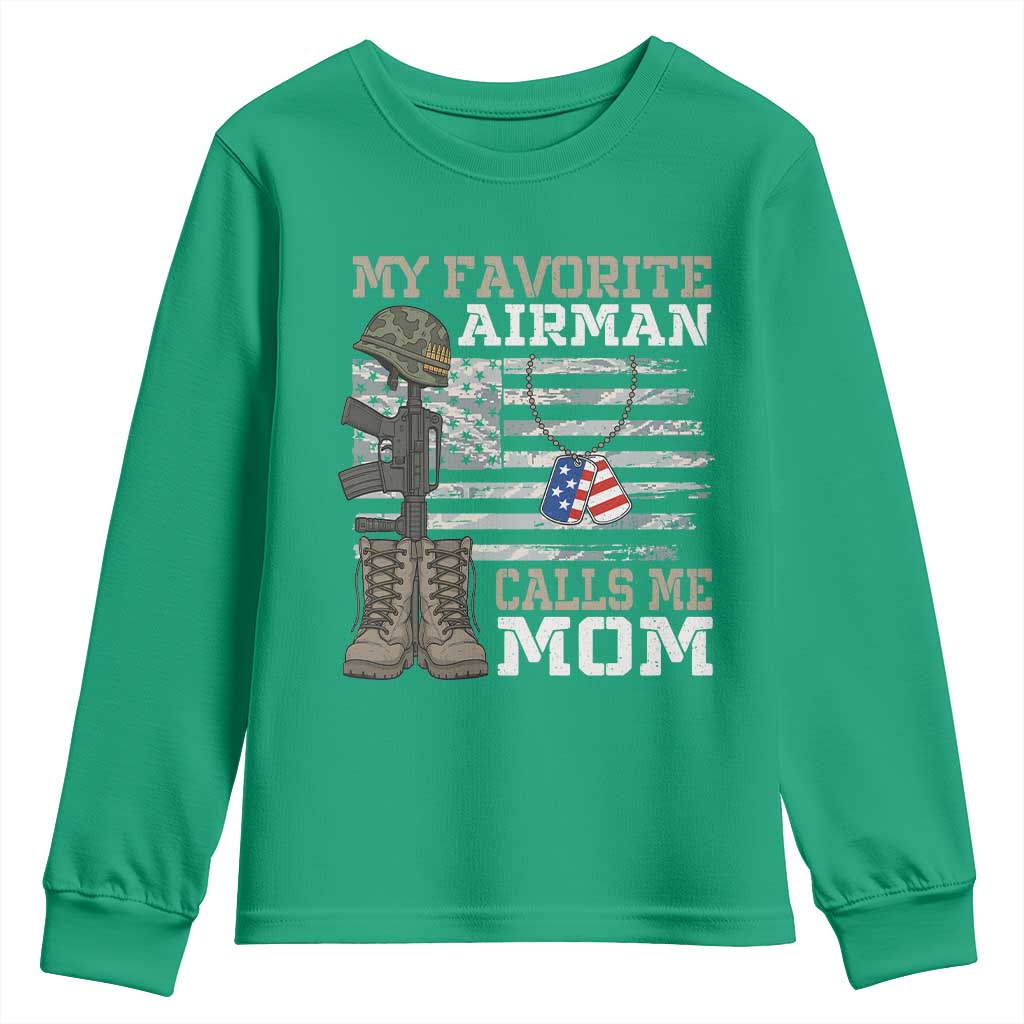 Proud Air Force Mom Youth Sweatshirt My Favorite Airman Military Family Camo US Flag - Wonder Print Shop