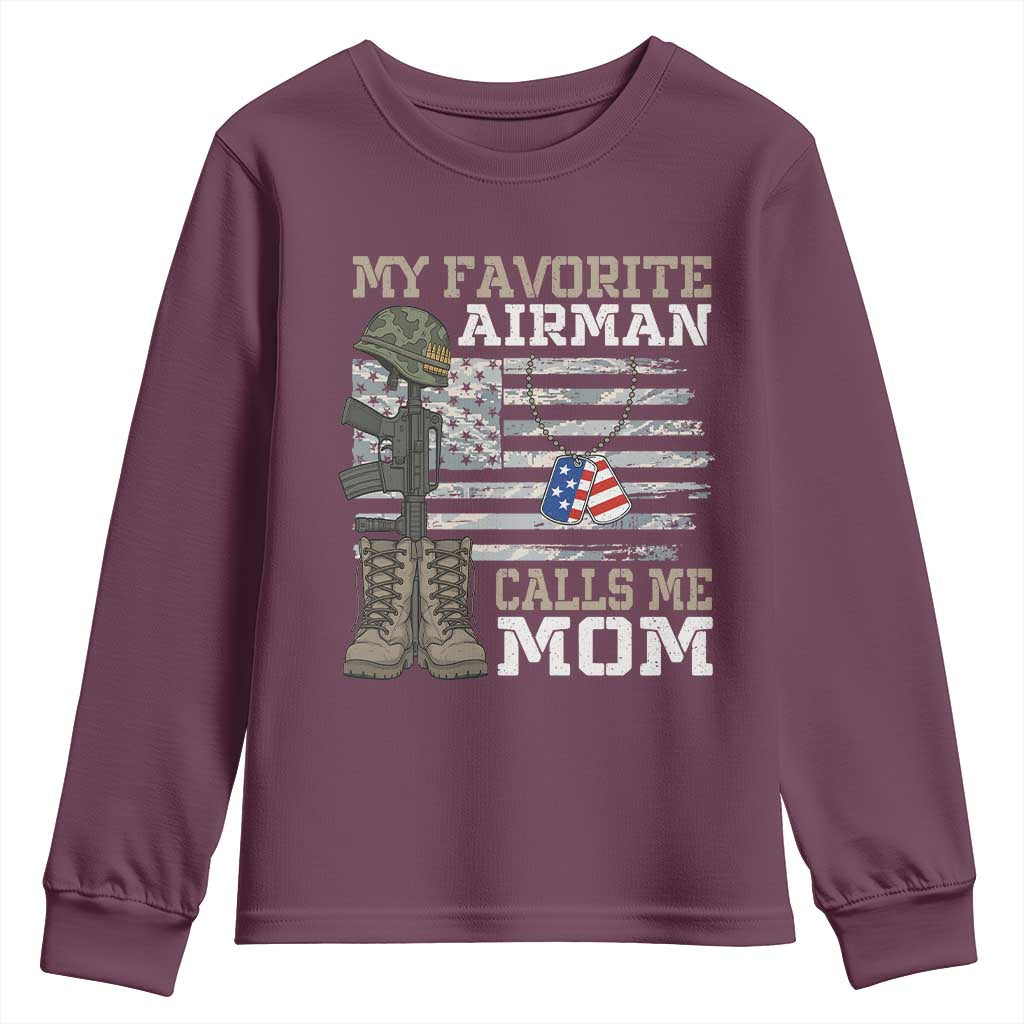 Proud Air Force Mom Youth Sweatshirt My Favorite Airman Military Family Camo US Flag - Wonder Print Shop