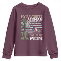 Proud Air Force Mom Youth Sweatshirt My Favorite Airman Military Family Camo US Flag - Wonder Print Shop