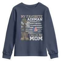 Proud Air Force Mom Youth Sweatshirt My Favorite Airman Military Family Camo US Flag - Wonder Print Shop