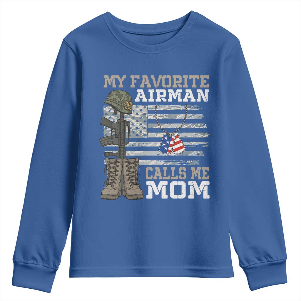 Proud Air Force Mom Youth Sweatshirt My Favorite Airman Military Family Camo US Flag - Wonder Print Shop