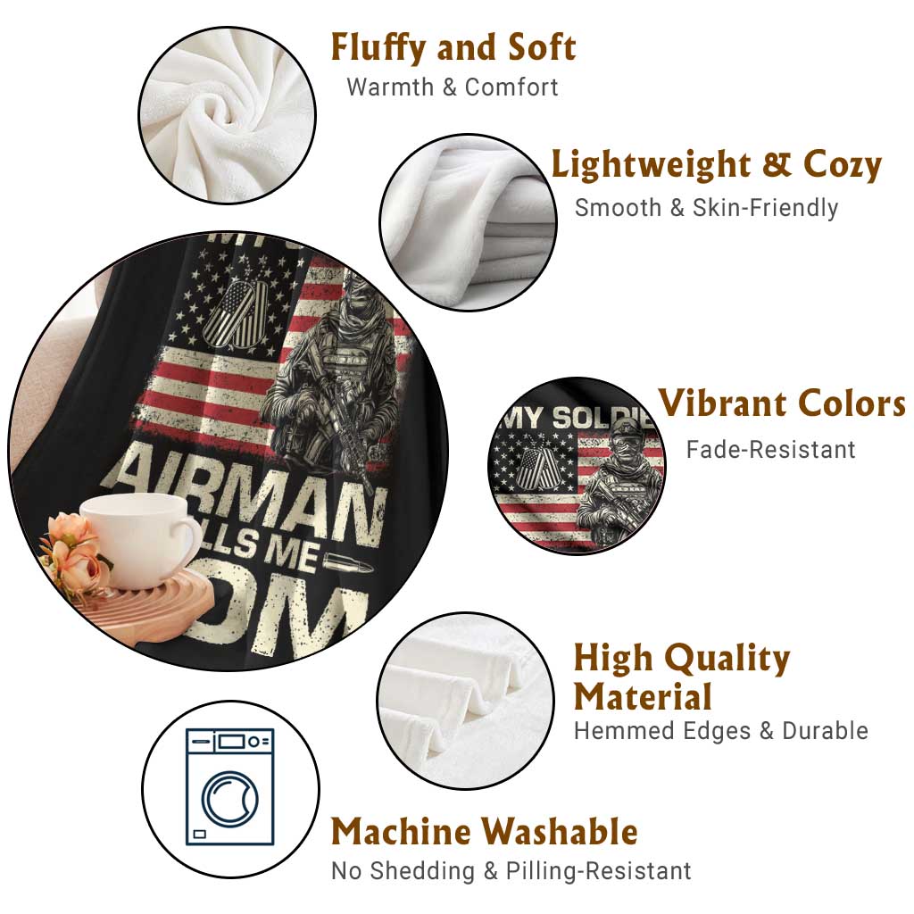 Proud Air Force Mom Throw Blanket My Soldier Airman Calls Me Mom US Flag - Wonder Print Shop