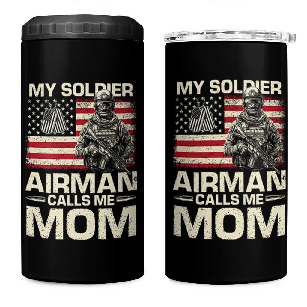 Proud Air Force Mom 4 in 1 Can Cooler Tumbler My Soldier Airman Calls Me Mom US Flag - Wonder Print Shop