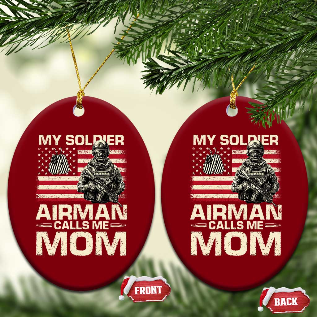Proud Air Force Mom Ceramic Ornament My Soldier Airman Calls Me Mom US Flag - Wonder Print Shop