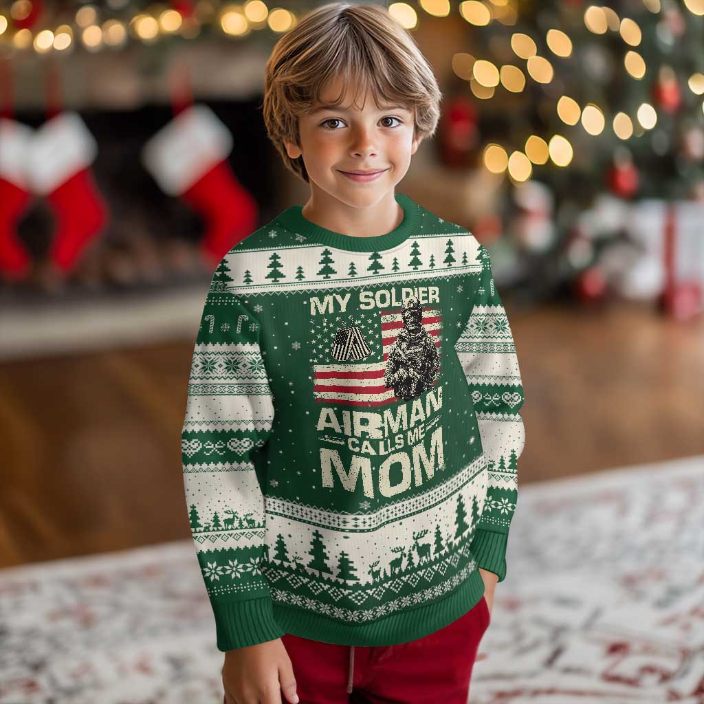 Proud Air Force Mom Ugly Christmas Sweater My Soldier Airman Calls Me Mom US Flag - Wonder Print Shop