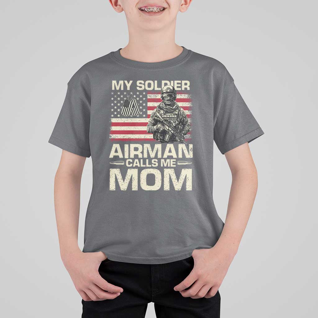 Proud Air Force Mom T Shirt For Kid My Soldier Airman Calls Me Mom US Flag - Wonder Print Shop