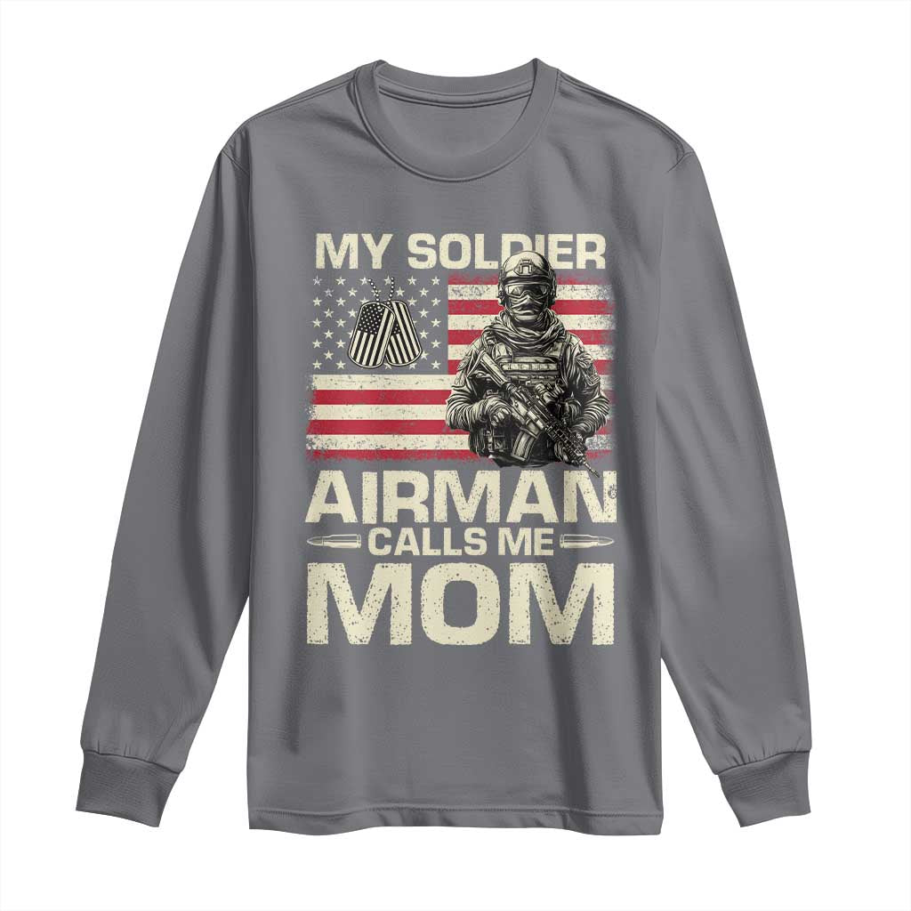 Proud Air Force Mom Long Sleeve Shirt My Soldier Airman Calls Me Mom US Flag - Wonder Print Shop