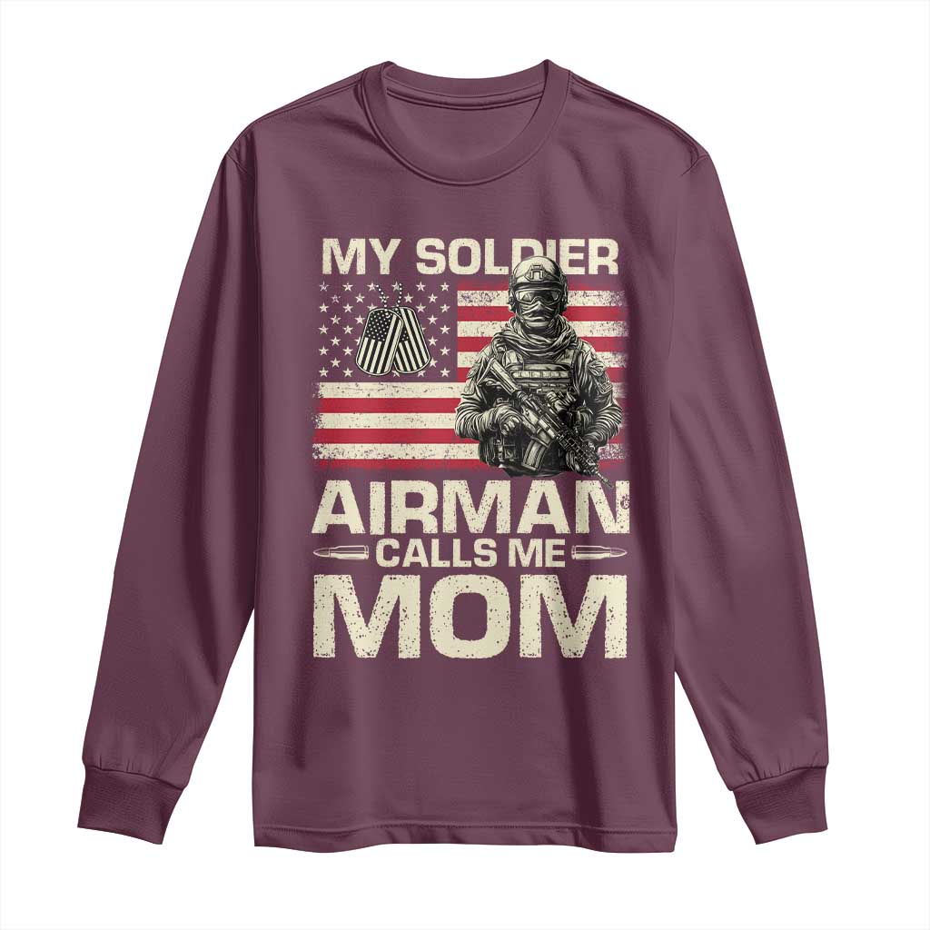 Proud Air Force Mom Long Sleeve Shirt My Soldier Airman Calls Me Mom US Flag - Wonder Print Shop
