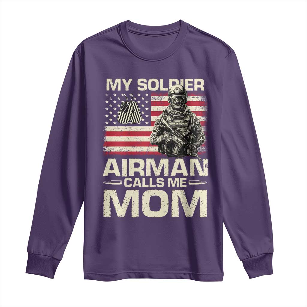 Proud Air Force Mom Long Sleeve Shirt My Soldier Airman Calls Me Mom US Flag - Wonder Print Shop