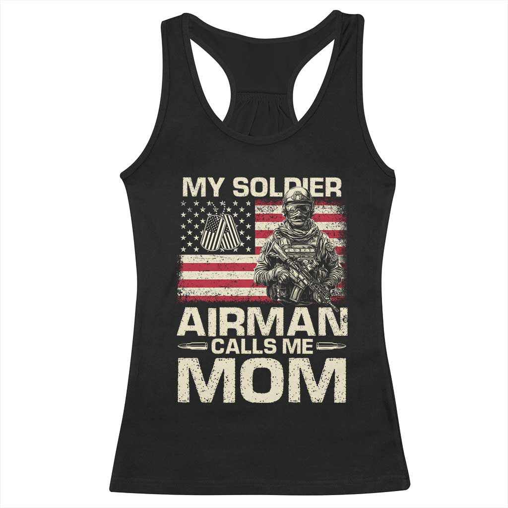 Proud Air Force Mom Racerback Tank Top My Soldier Airman Calls Me Mom US Flag - Wonder Print Shop