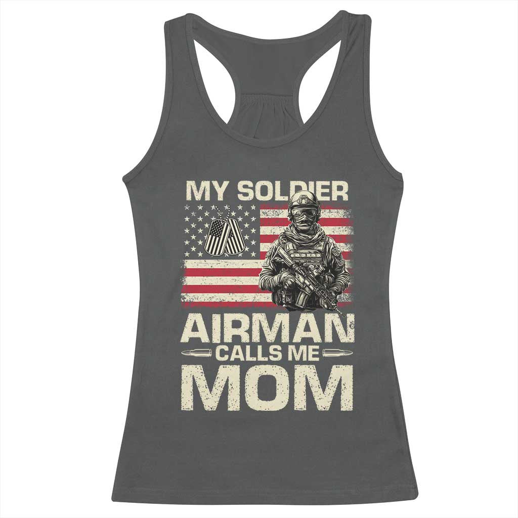 Proud Air Force Mom Racerback Tank Top My Soldier Airman Calls Me Mom US Flag - Wonder Print Shop