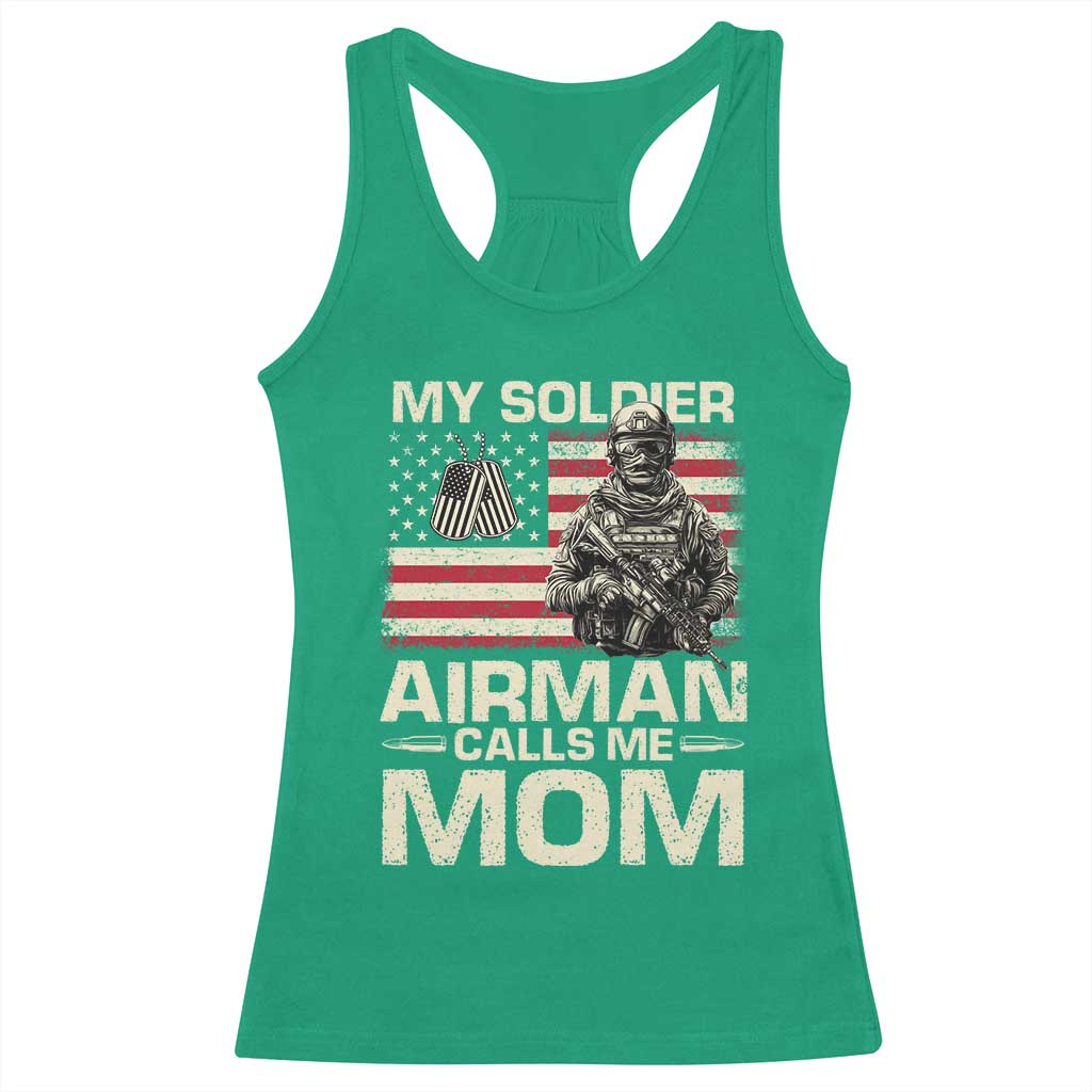 Proud Air Force Mom Racerback Tank Top My Soldier Airman Calls Me Mom US Flag - Wonder Print Shop