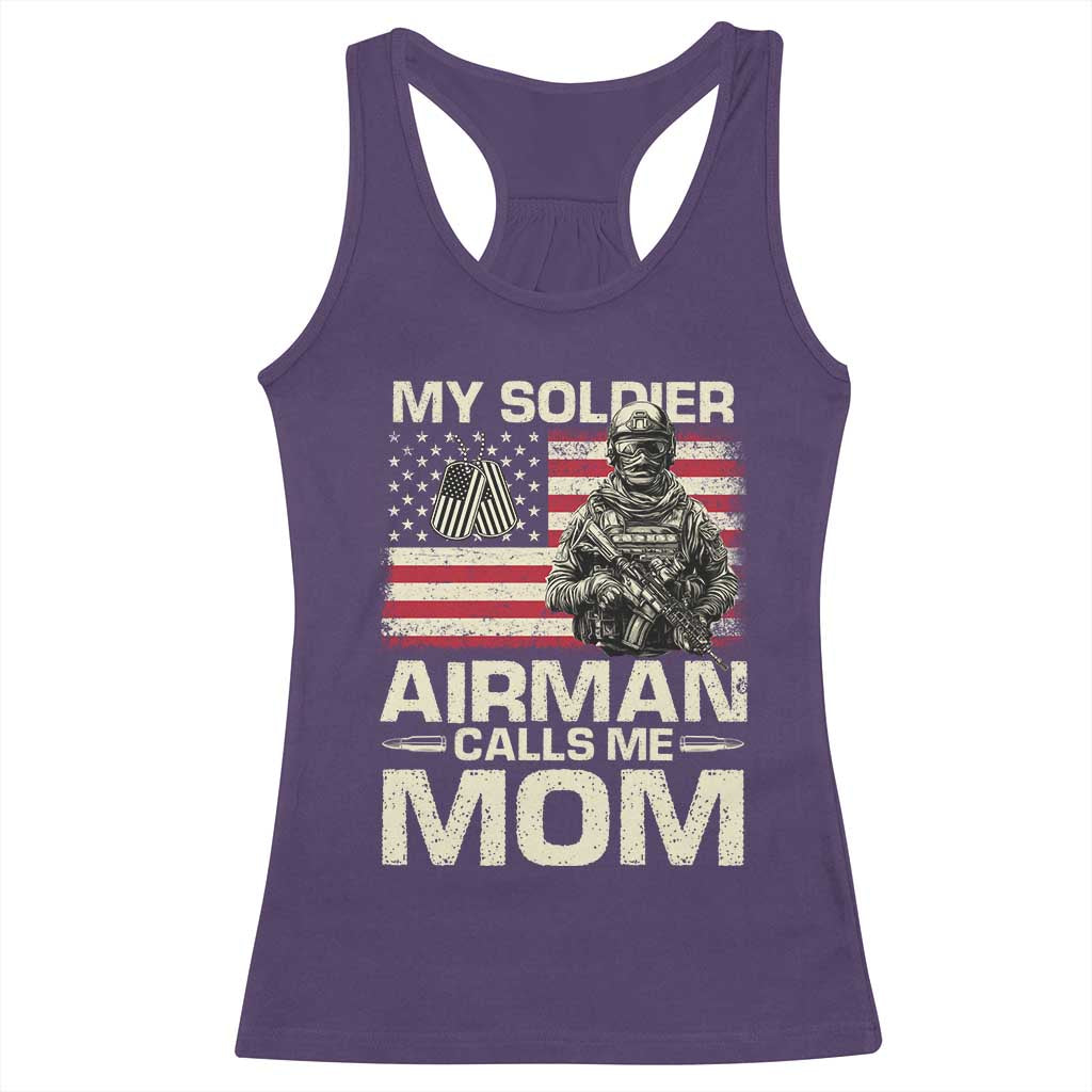 Proud Air Force Mom Racerback Tank Top My Soldier Airman Calls Me Mom US Flag - Wonder Print Shop