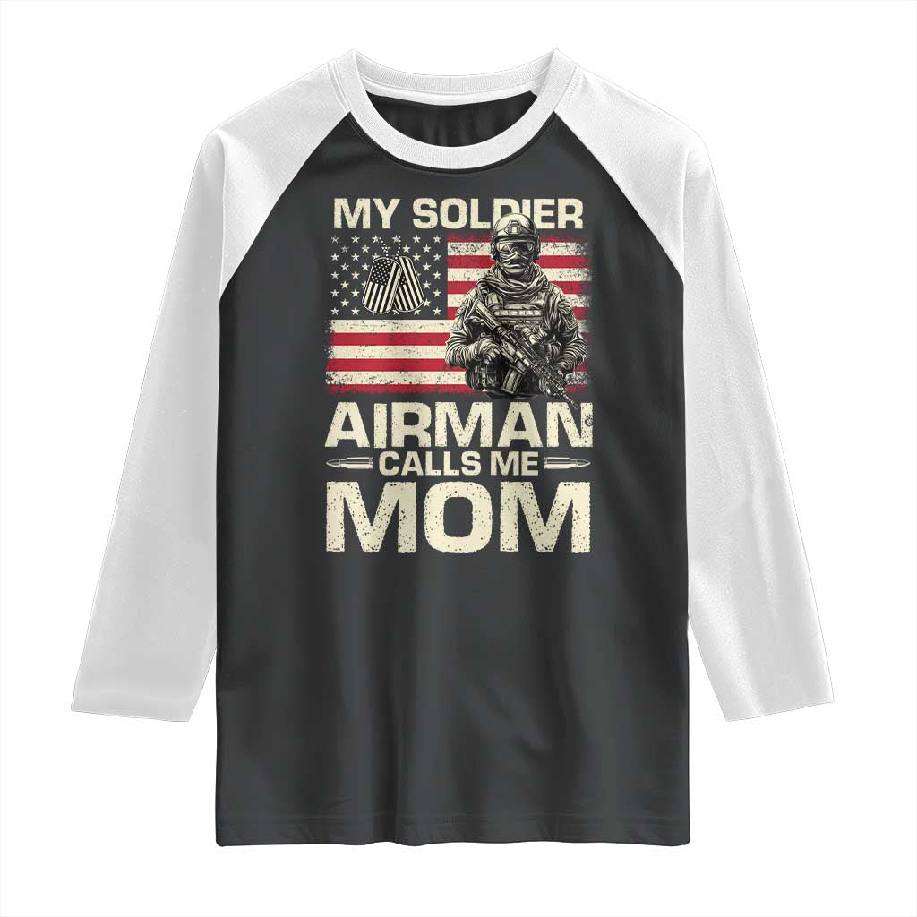 Proud Air Force Mom Raglan Shirt My Soldier Airman Calls Me Mom US Flag - Wonder Print Shop
