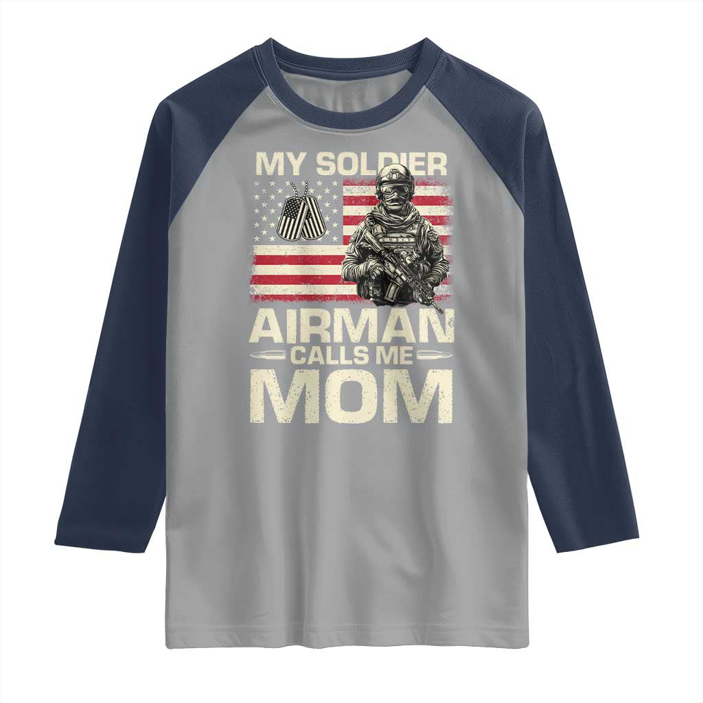 Proud Air Force Mom Raglan Shirt My Soldier Airman Calls Me Mom US Flag - Wonder Print Shop