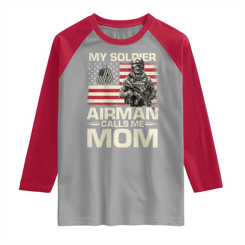 Proud Air Force Mom Raglan Shirt My Soldier Airman Calls Me Mom US Flag - Wonder Print Shop