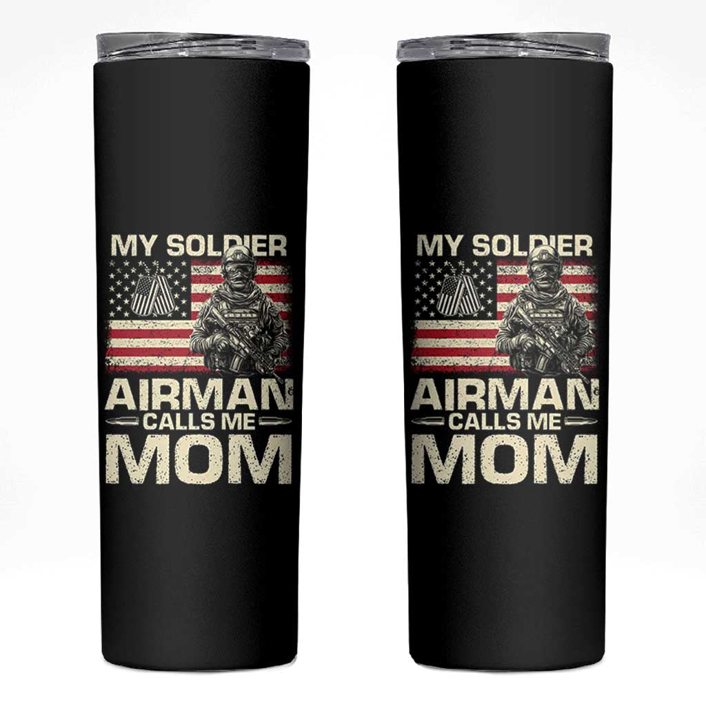 Proud Air Force Mom Skinny Tumbler My Soldier Airman Calls Me Mom US Flag - Wonder Print Shop