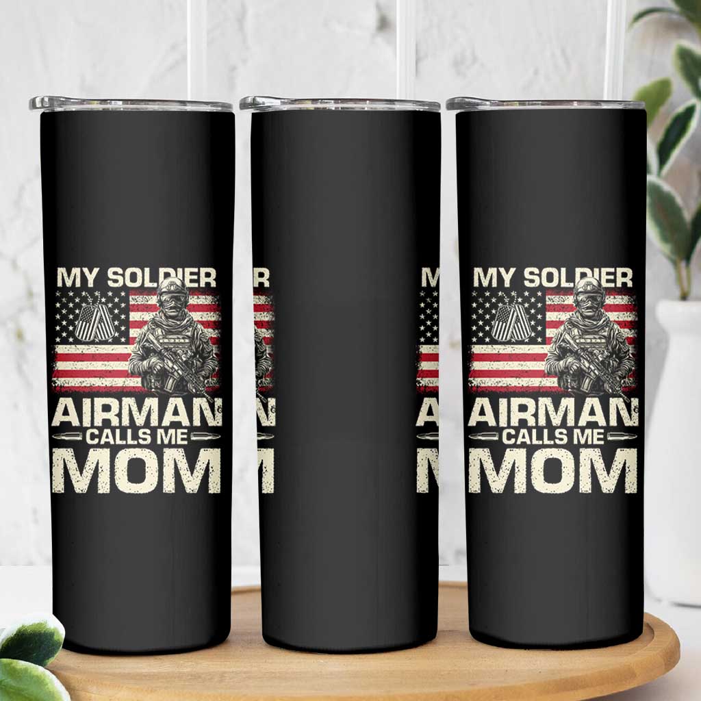 Proud Air Force Mom Skinny Tumbler My Soldier Airman Calls Me Mom US Flag - Wonder Print Shop