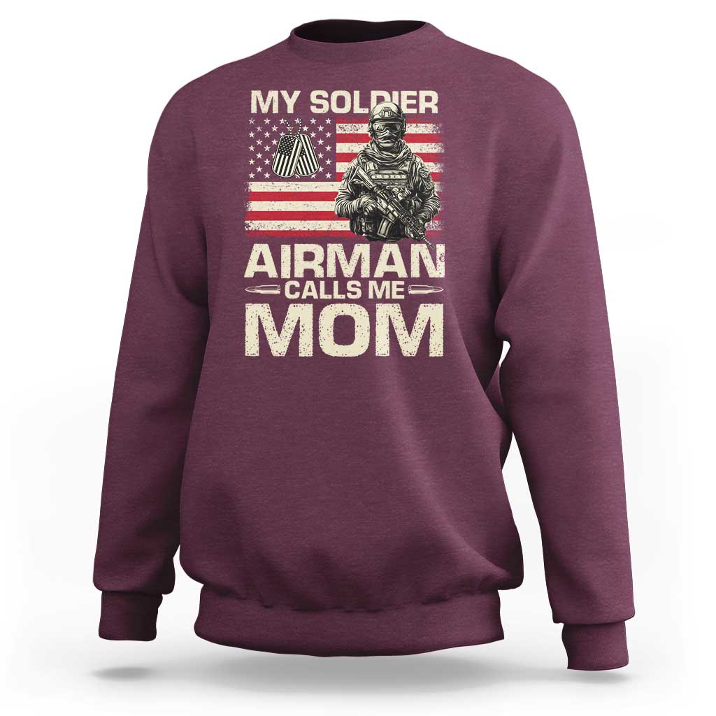 Proud Air Force Mom Sweatshirt My Soldier Airman Calls Me Mom US Flag - Wonder Print Shop