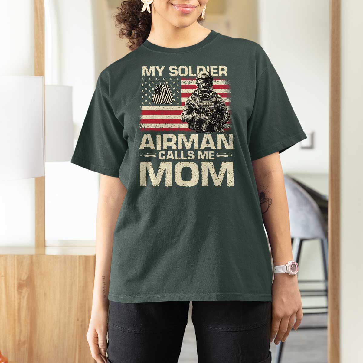 Proud Air Force Mom T Shirt For Women My Soldier Airman Calls Me Mom US Flag - Wonder Print Shop