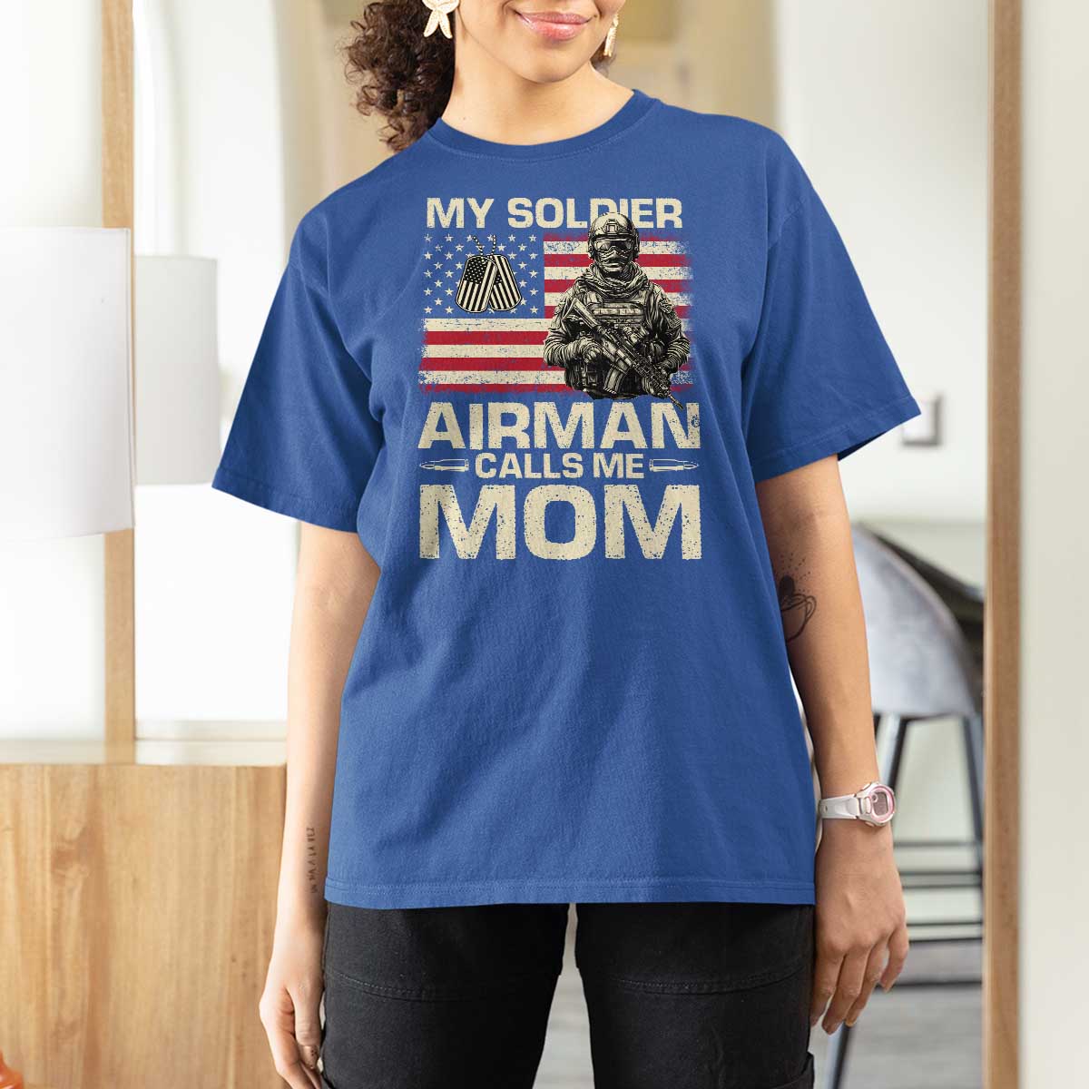Proud Air Force Mom T Shirt For Women My Soldier Airman Calls Me Mom US Flag - Wonder Print Shop