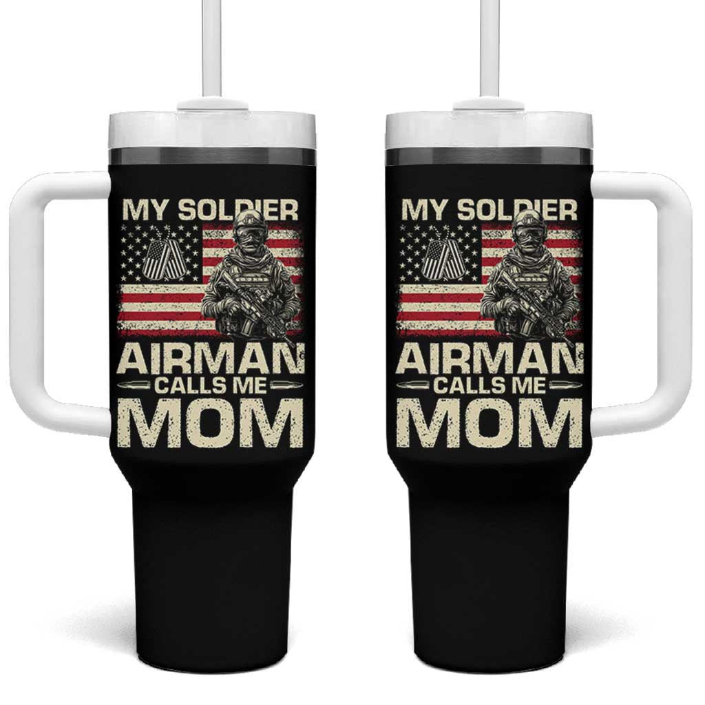 Proud Air Force Mom Tumbler With Handle My Soldier Airman Calls Me Mom US Flag - Wonder Print Shop