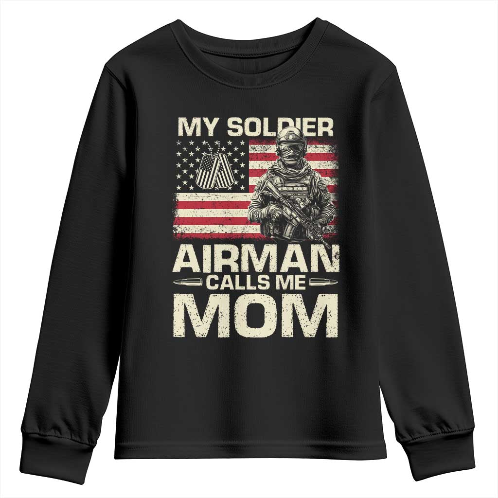 Proud Air Force Mom Youth Sweatshirt My Soldier Airman Calls Me Mom US Flag - Wonder Print Shop