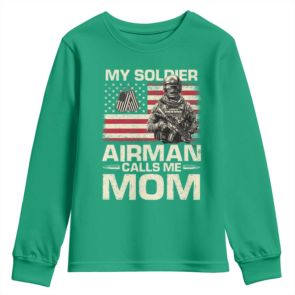 Proud Air Force Mom Youth Sweatshirt My Soldier Airman Calls Me Mom US Flag - Wonder Print Shop