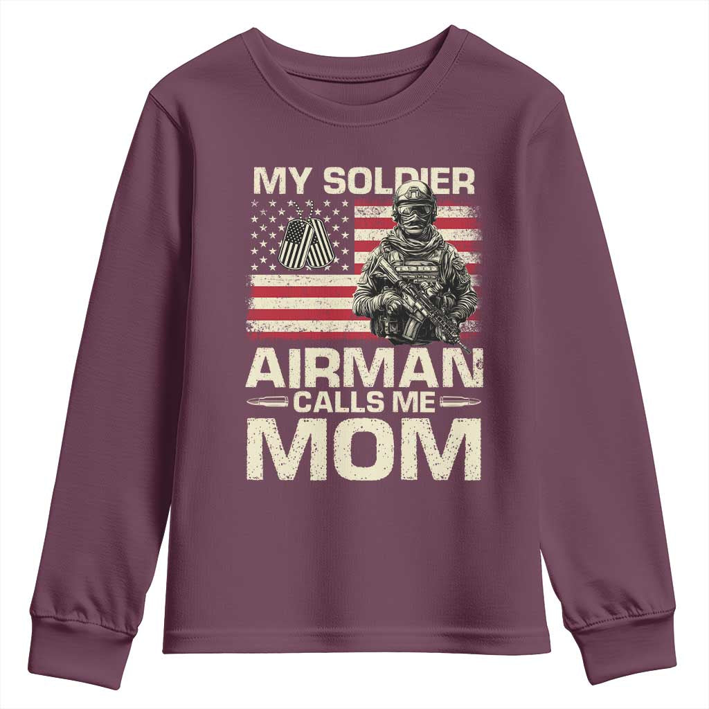 Proud Air Force Mom Youth Sweatshirt My Soldier Airman Calls Me Mom US Flag - Wonder Print Shop