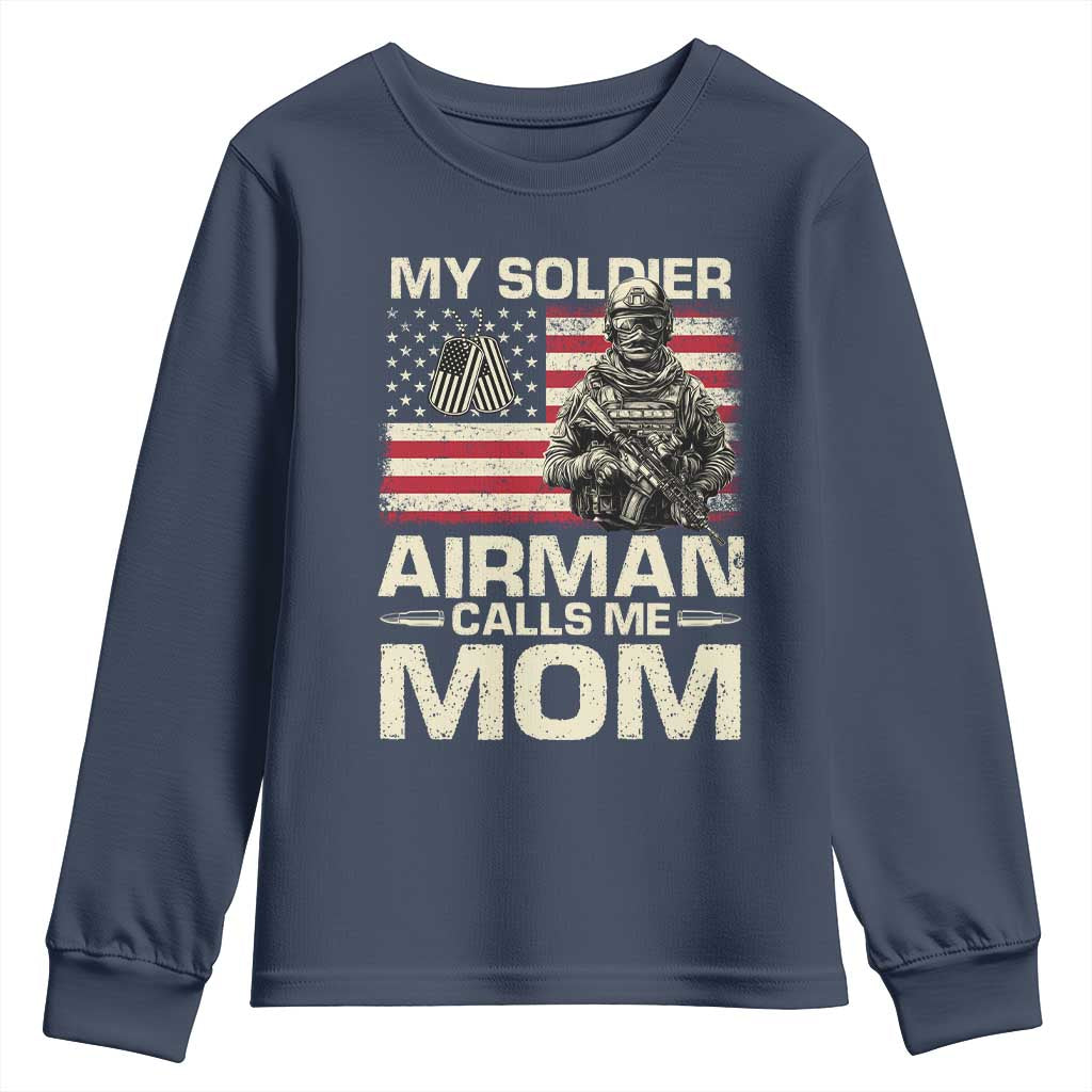 Proud Air Force Mom Youth Sweatshirt My Soldier Airman Calls Me Mom US Flag - Wonder Print Shop