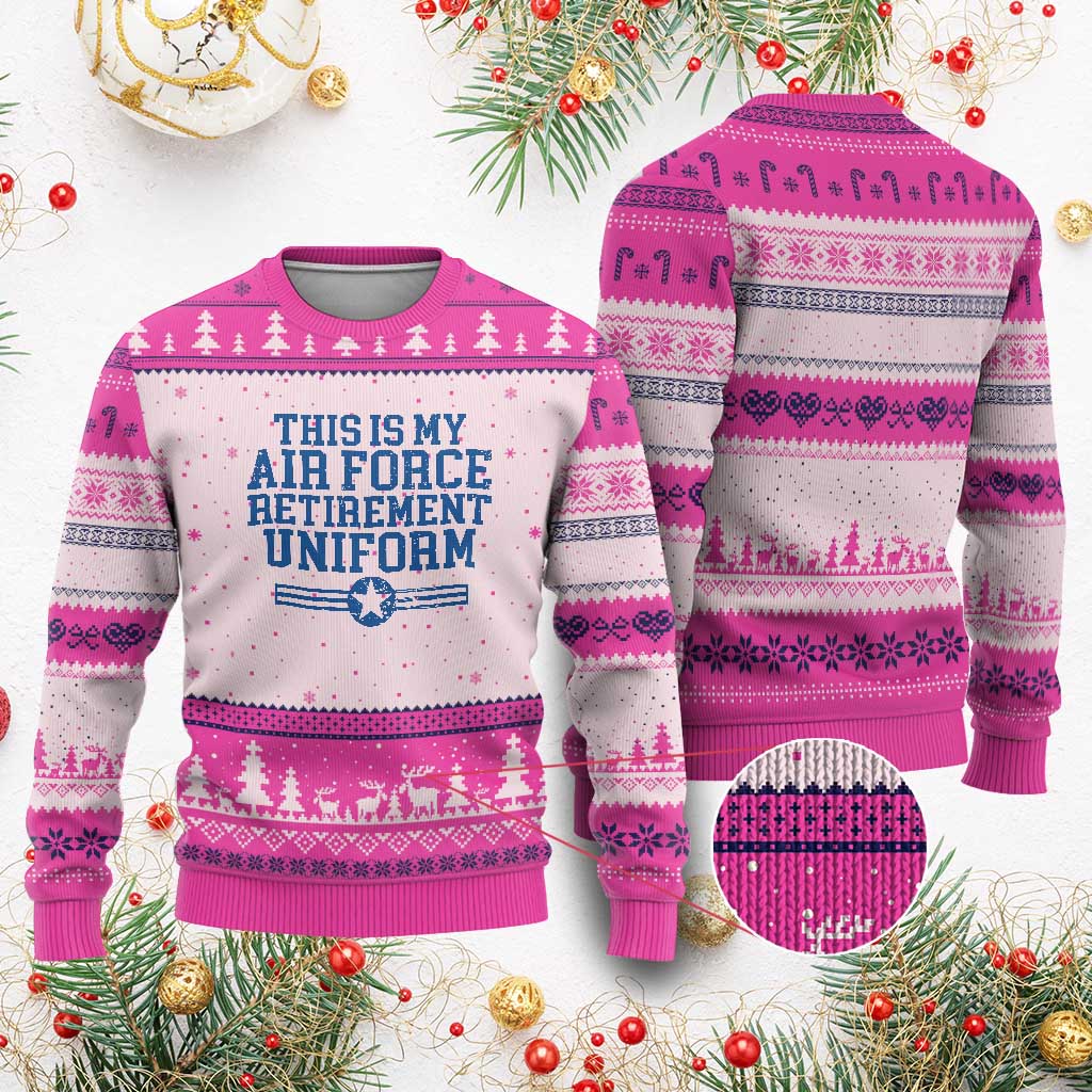 Veteran US Air Force Ugly Christmas Sweater This Is My Retirement Uniform - Wonder Print Shop