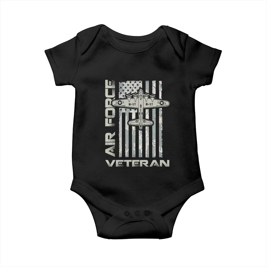 Air Force Veteran Baby Onesie Vintage Camo USA Flag Veterans - Wonder Print Shop