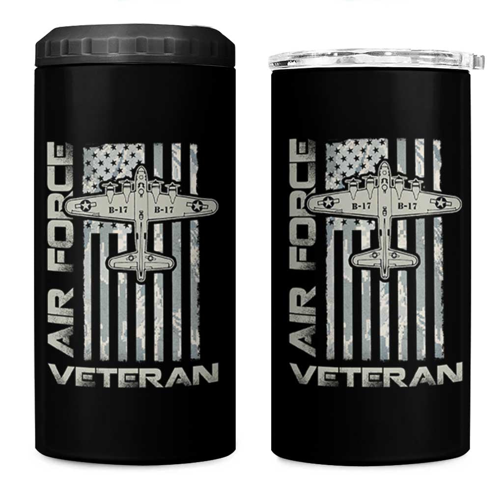 Air Force Veteran 4 in 1 Can Cooler Tumbler Vintage Camo USA Flag Veterans - Wonder Print Shop