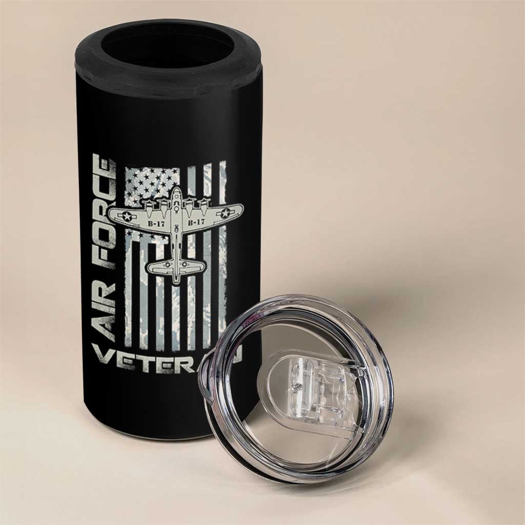 Air Force Veteran 4 in 1 Can Cooler Tumbler Vintage Camo USA Flag Veterans - Wonder Print Shop