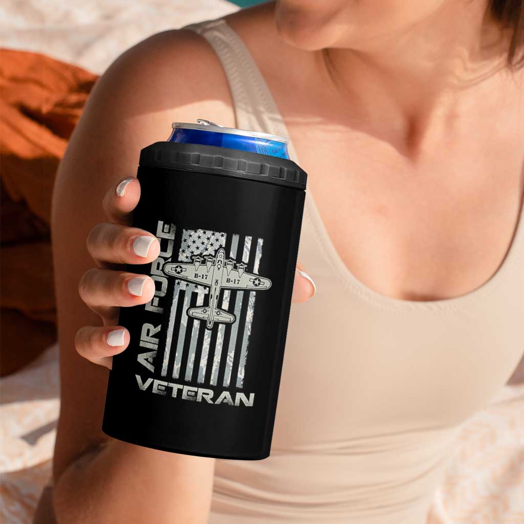 Air Force Veteran 4 in 1 Can Cooler Tumbler Vintage Camo USA Flag Veterans - Wonder Print Shop