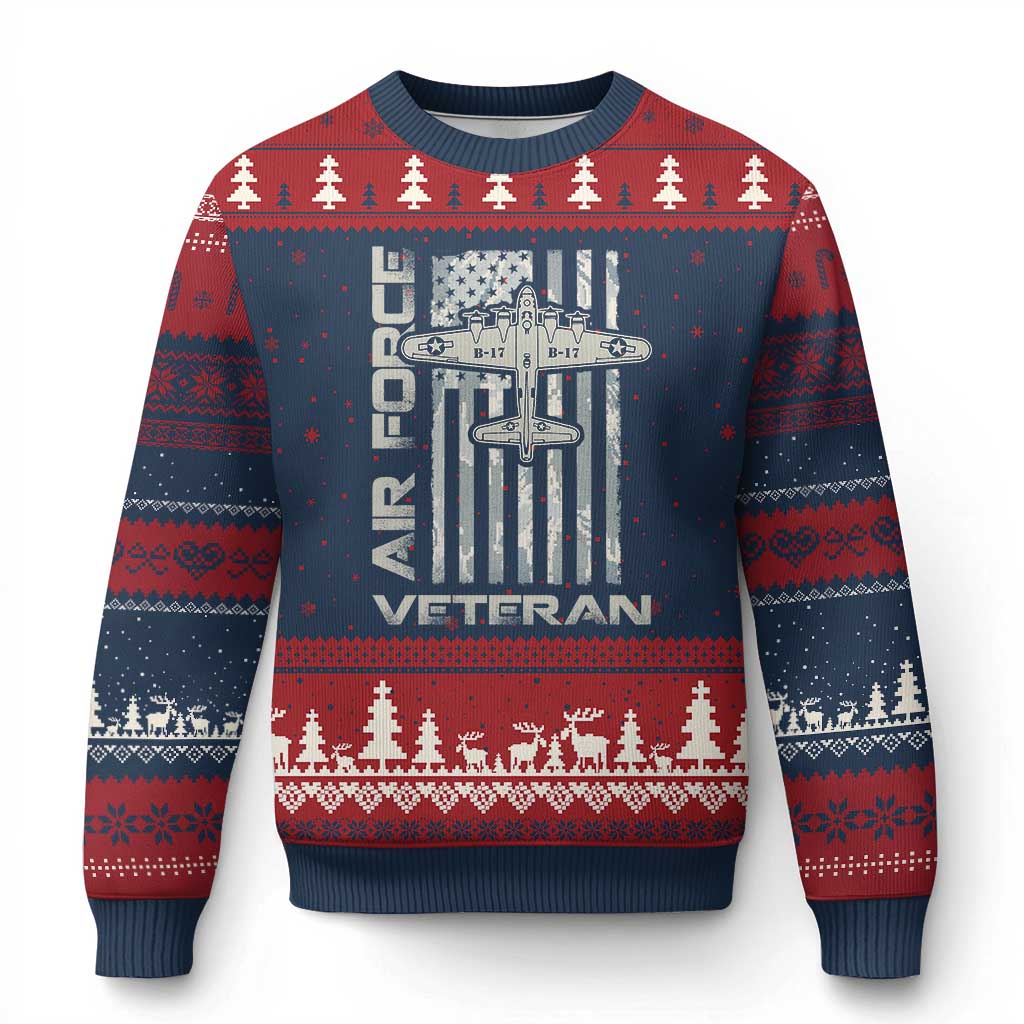 Air Force Veteran Ugly Christmas Sweater Vintage Camo USA Flag Veterans - Wonder Print Shop