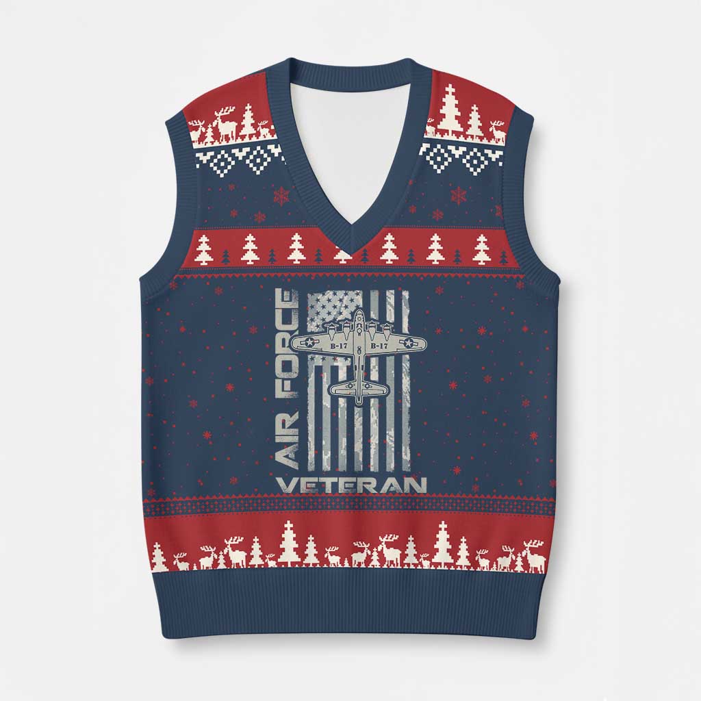 Air Force Veteran V-Neck Knit Sweater Vest Vintage Camo USA Flag Veterans - Wonder Print Shop