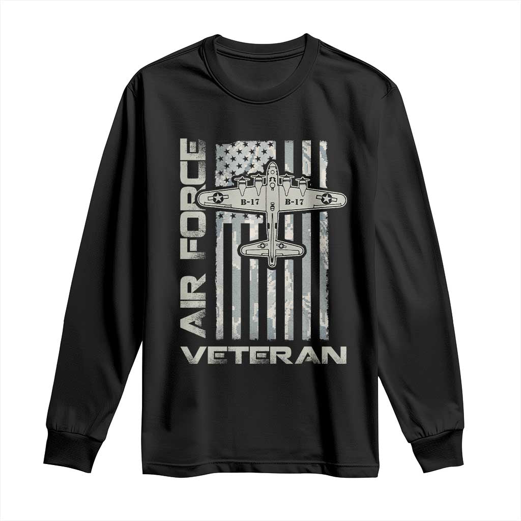 Air Force Veteran Long Sleeve Shirt Vintage Camo USA Flag Veterans - Wonder Print Shop