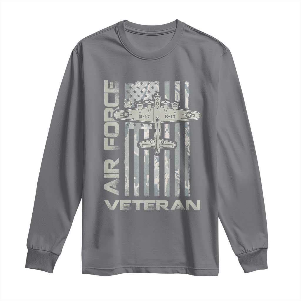 Air Force Veteran Long Sleeve Shirt Vintage Camo USA Flag Veterans - Wonder Print Shop
