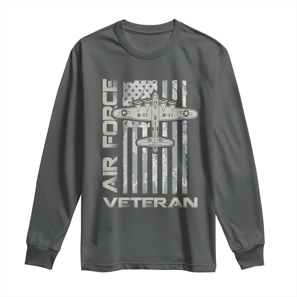 Air Force Veteran Long Sleeve Shirt Vintage Camo USA Flag Veterans - Wonder Print Shop