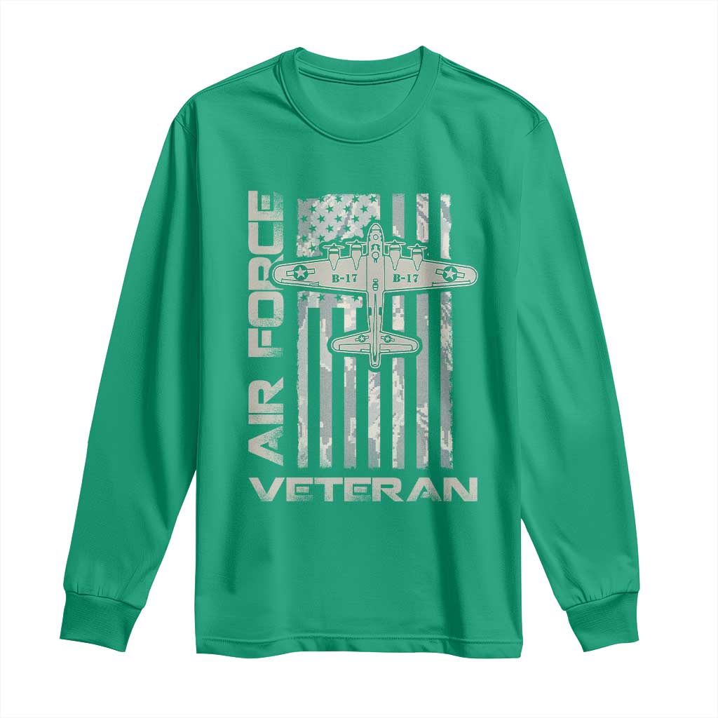 Air Force Veteran Long Sleeve Shirt Vintage Camo USA Flag Veterans - Wonder Print Shop