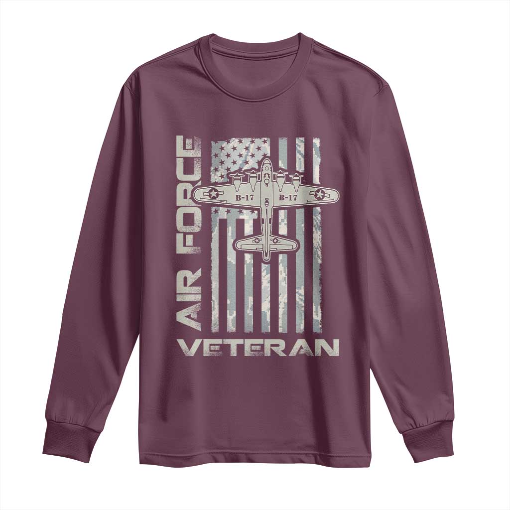 Air Force Veteran Long Sleeve Shirt Vintage Camo USA Flag Veterans - Wonder Print Shop