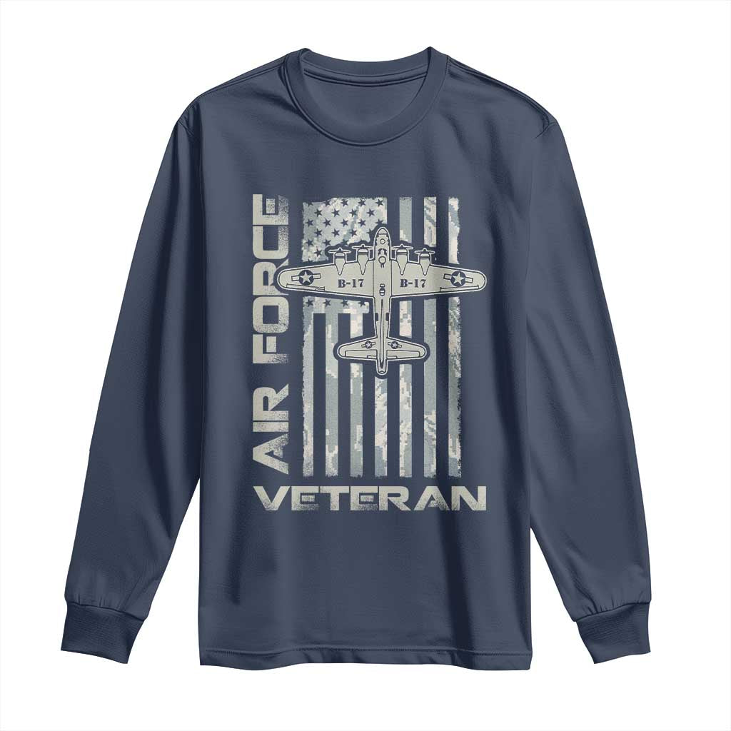 Air Force Veteran Long Sleeve Shirt Vintage Camo USA Flag Veterans - Wonder Print Shop