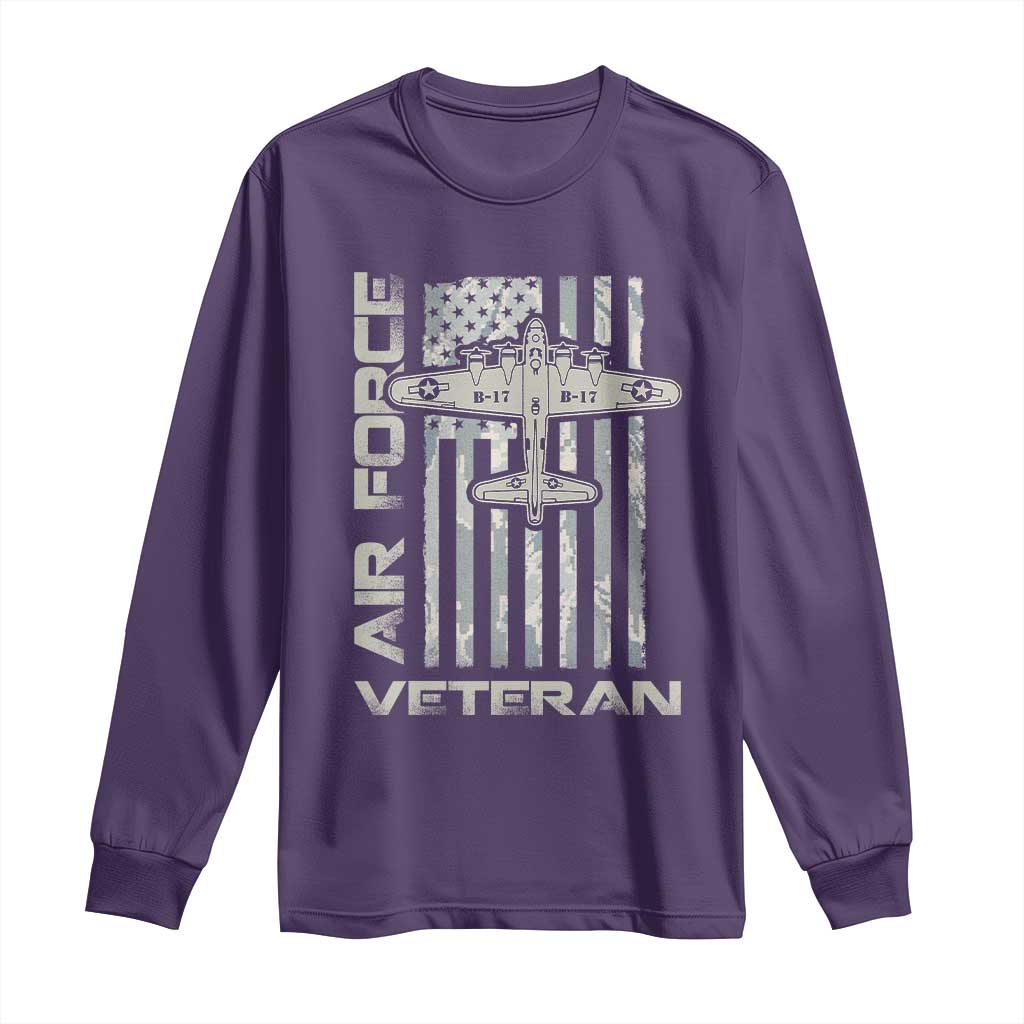 Air Force Veteran Long Sleeve Shirt Vintage Camo USA Flag Veterans - Wonder Print Shop