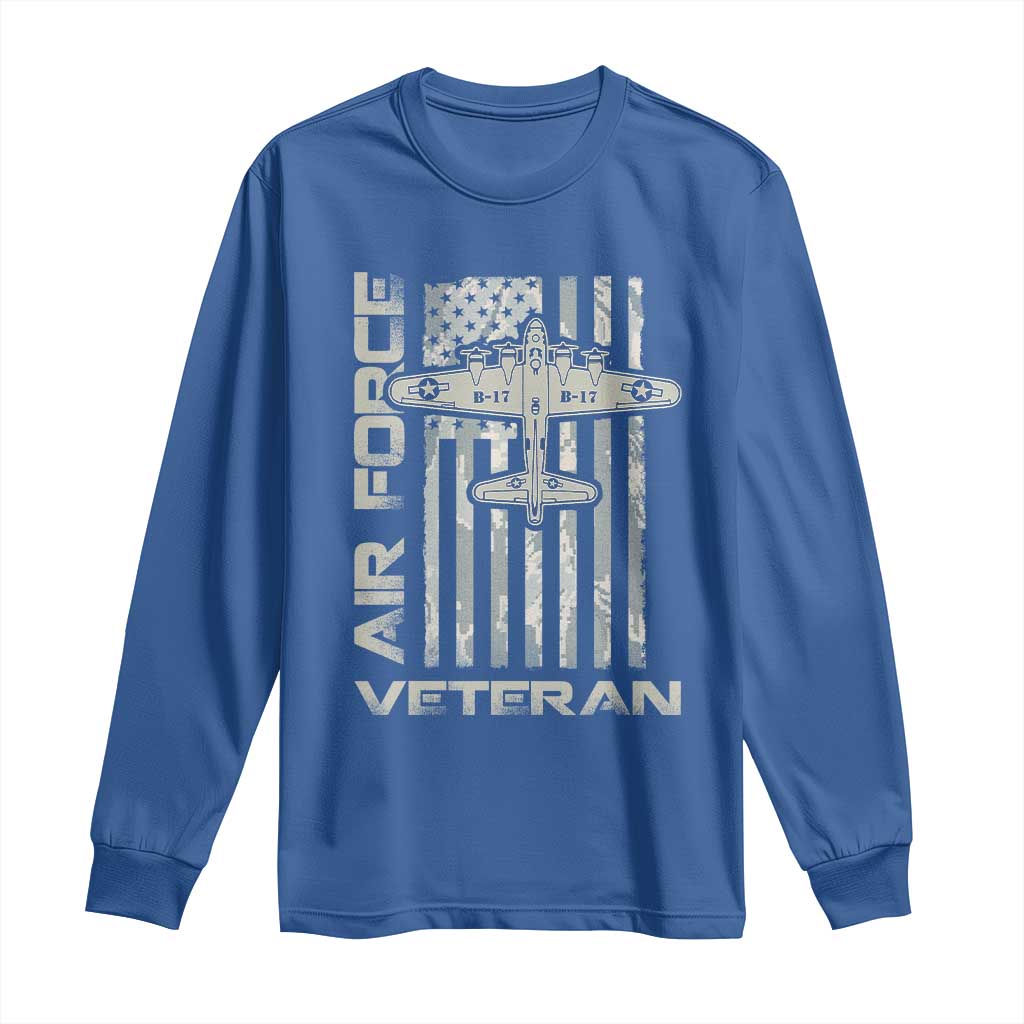 Air Force Veteran Long Sleeve Shirt Vintage Camo USA Flag Veterans - Wonder Print Shop