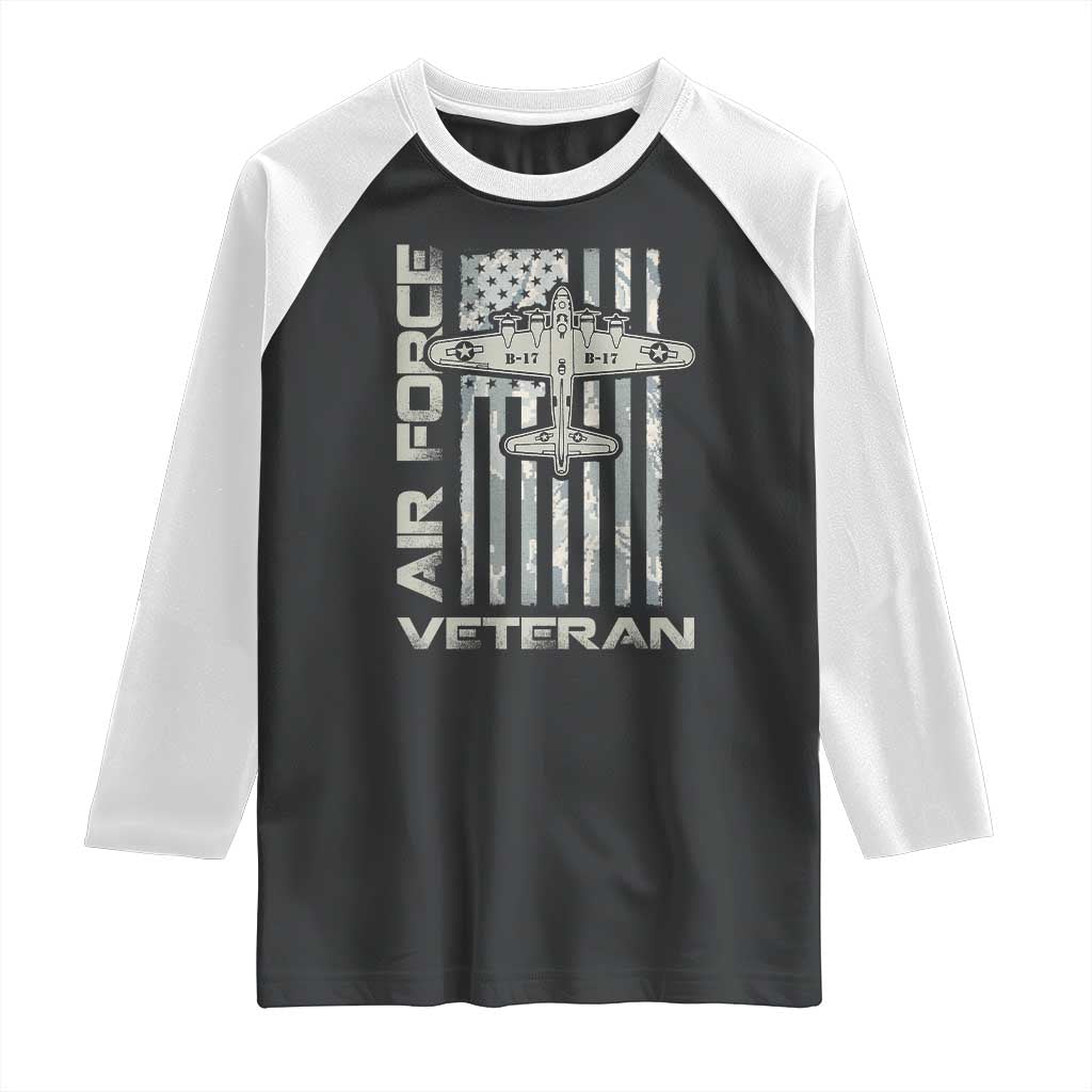 Air Force Veteran Raglan Shirt Vintage Camo USA Flag Veterans - Wonder Print Shop