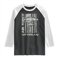 Air Force Veteran Raglan Shirt Vintage Camo USA Flag Veterans - Wonder Print Shop