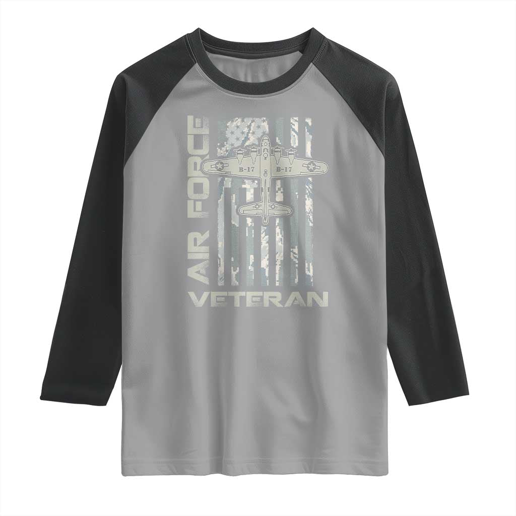 Air Force Veteran Raglan Shirt Vintage Camo USA Flag Veterans - Wonder Print Shop